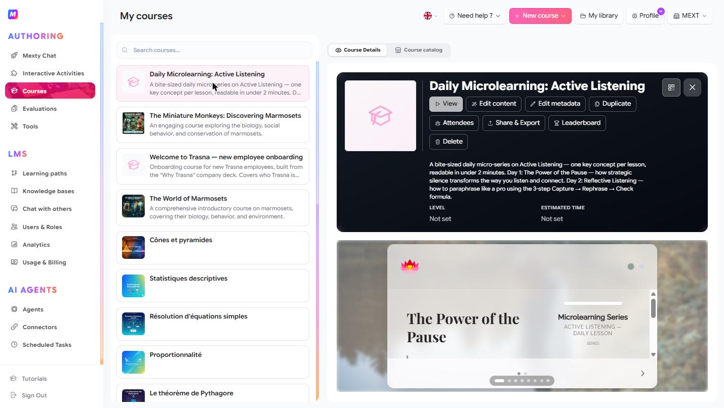 Create and edit courses, manage attendees.