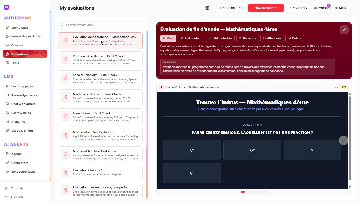 Create and edit evaluations, manage attendees.