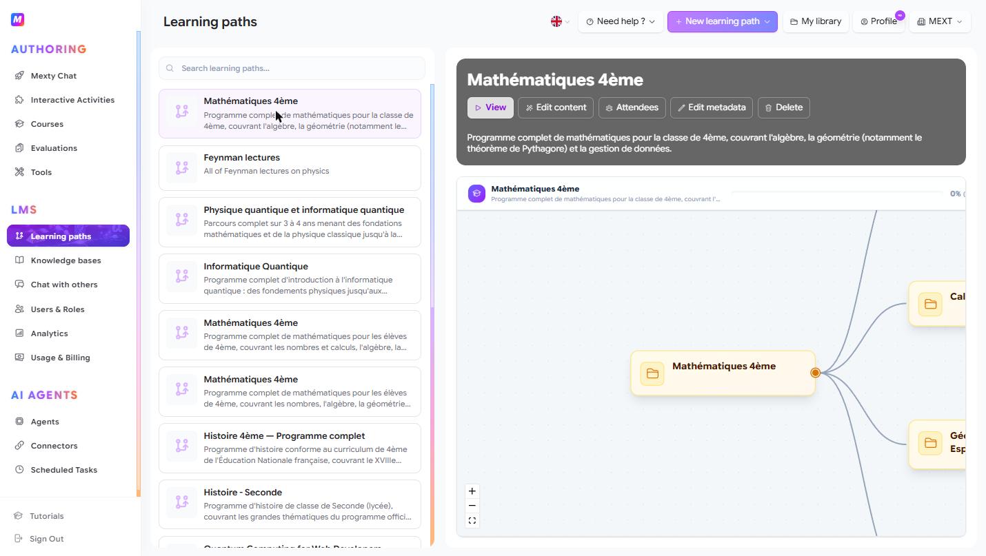 Create and edit learning paths, manage attendees.